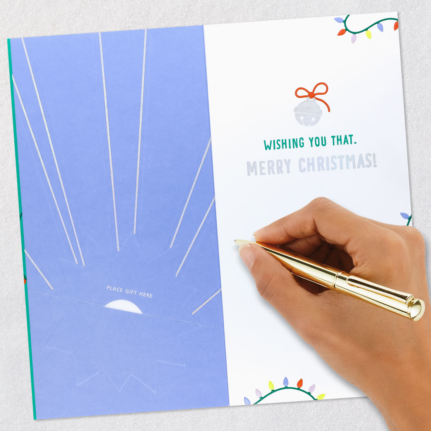Teal Jingle Bells Christmas Gift Card Holder Signing card image number 7