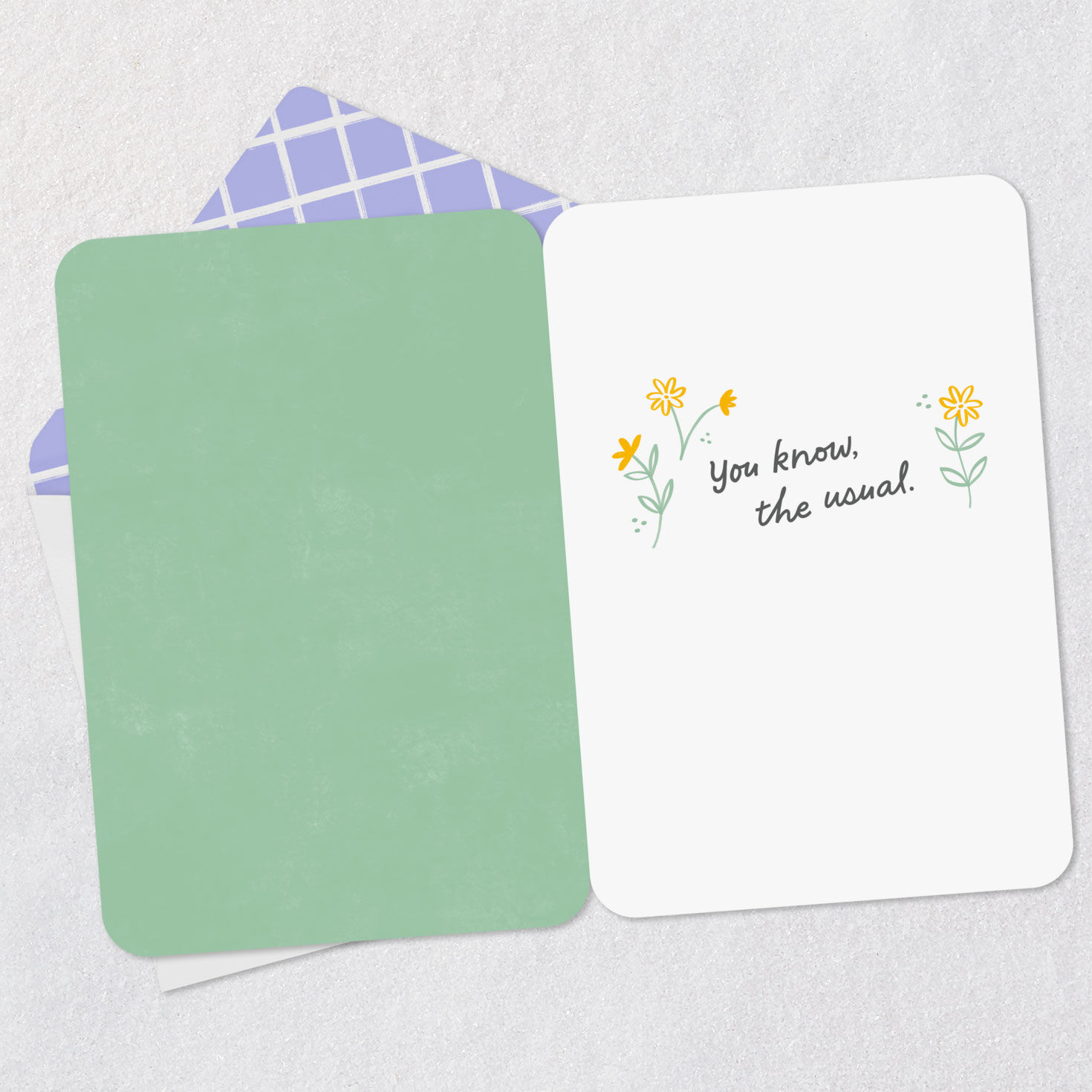 Flowers on Green Thinking of You Card Open card with envelope image number 3