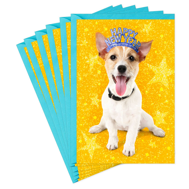 Dog in Party Crown Happy New Year Cards, Pack of 6