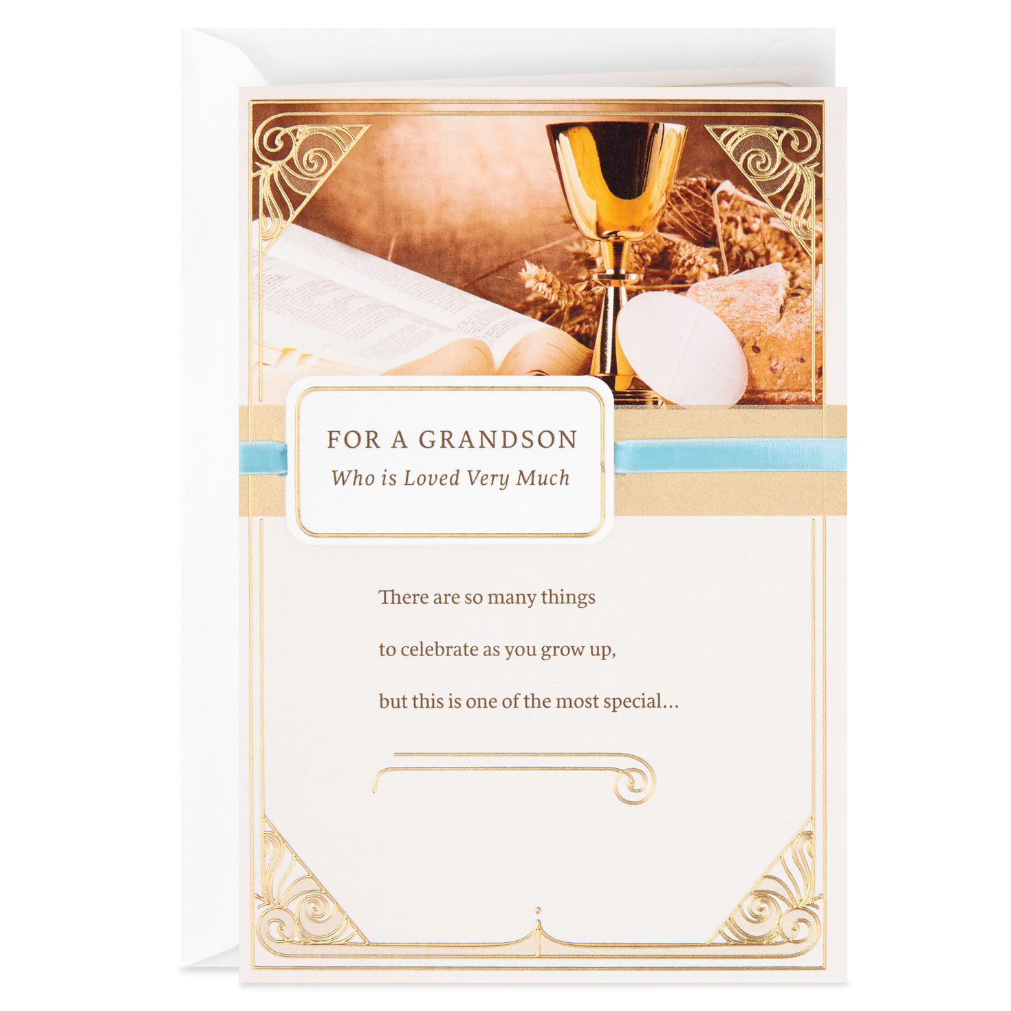 Asking God to Bless You Religious First Communion Card for Grandson