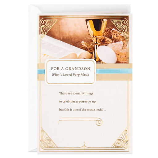 Asking God to Bless You Religious First Communion Card for Grandson, 
