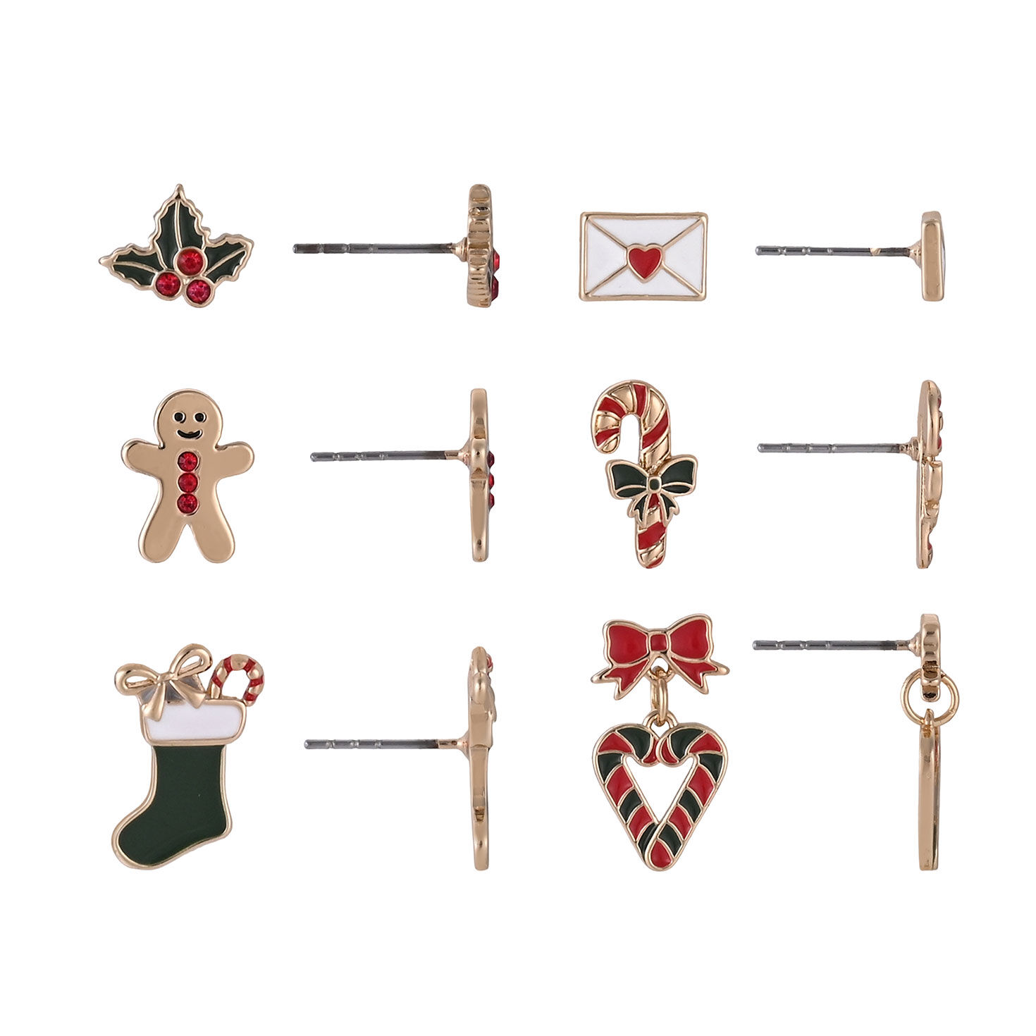 6-pair Christmas Earring Set - Stocking front and side image number 2