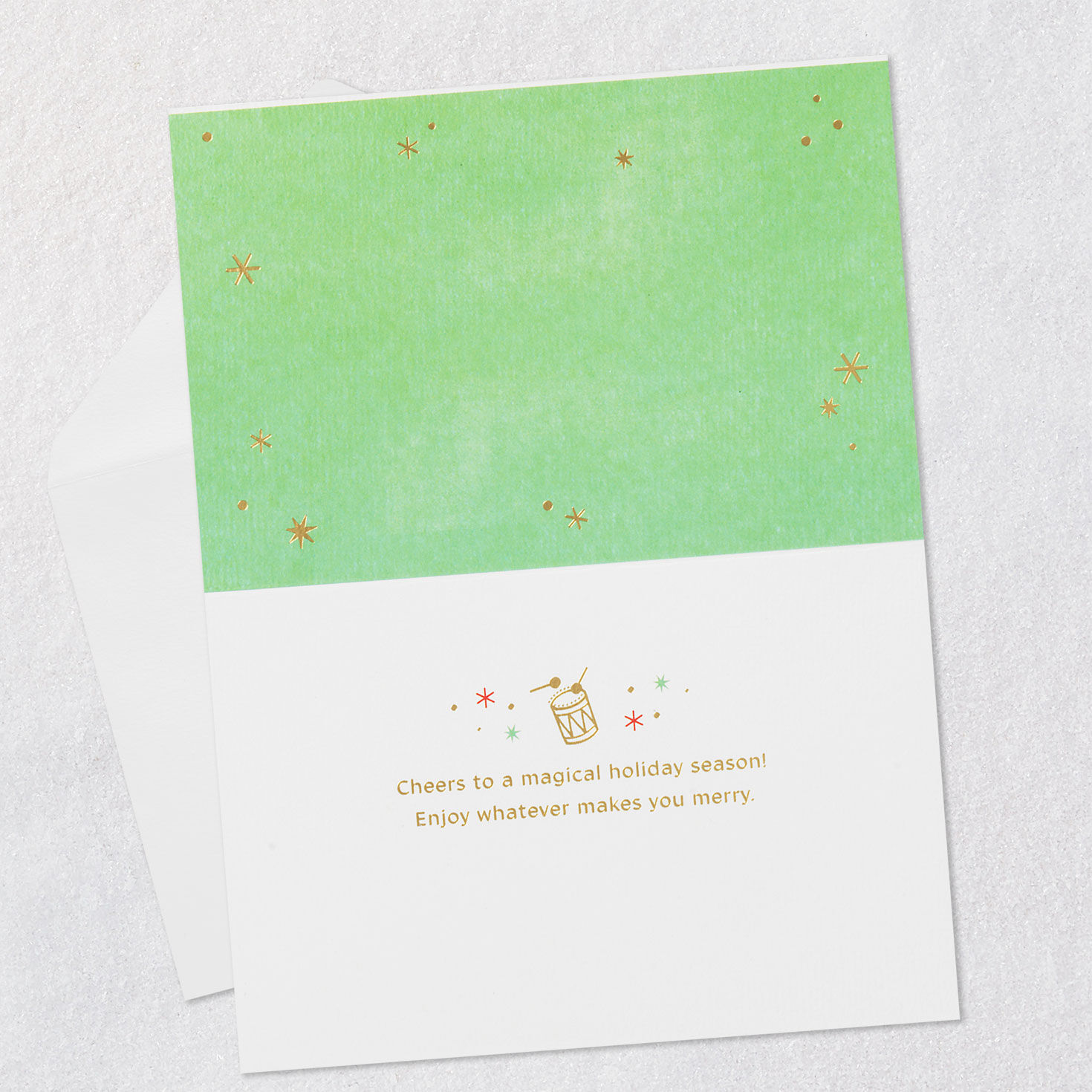 Gold Nutcrackers Red and Green Christmas Card Open card with envelope image number 3