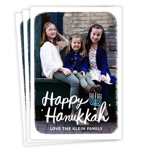 White Frame and Menorah Flat Hanukkah Photo Card, 