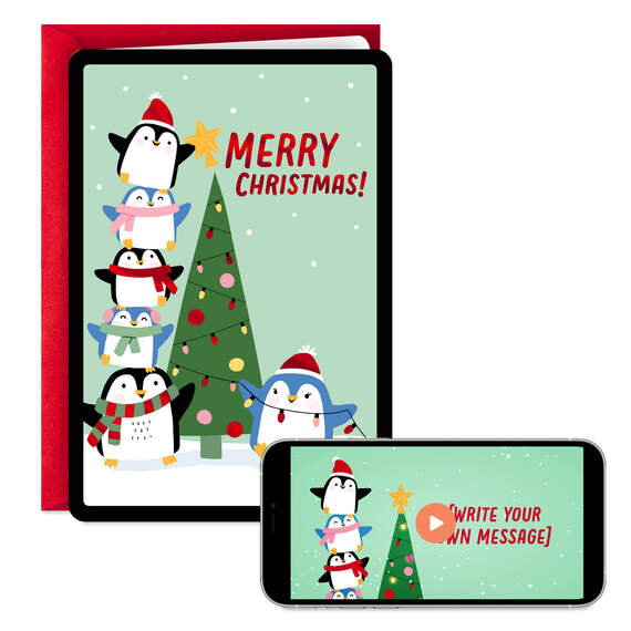 Love and Hugs Penguins Video Greeting Christmas Card, , large image number 1