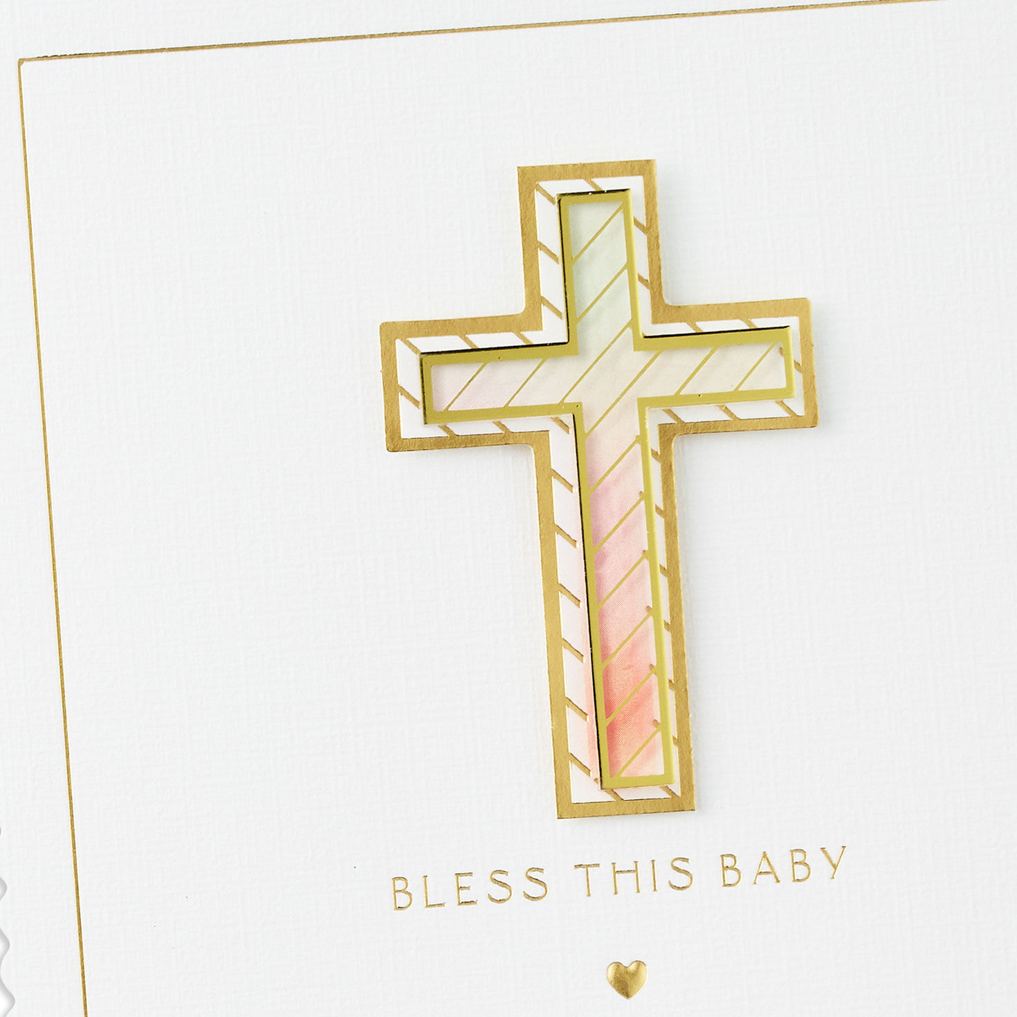 Peach and Gold Cross Baby Baptism Congrats Card Card Front Detail image number 4
