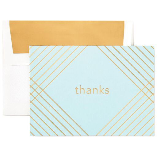 Gold Crosshatch and Aqua Thank You Notes, Box of 10, 