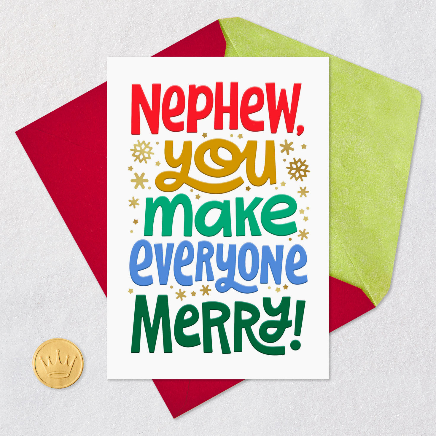 Colorful Typography Christmas Card for Nephew Card Front with Envelope and Gold Seal image number 5