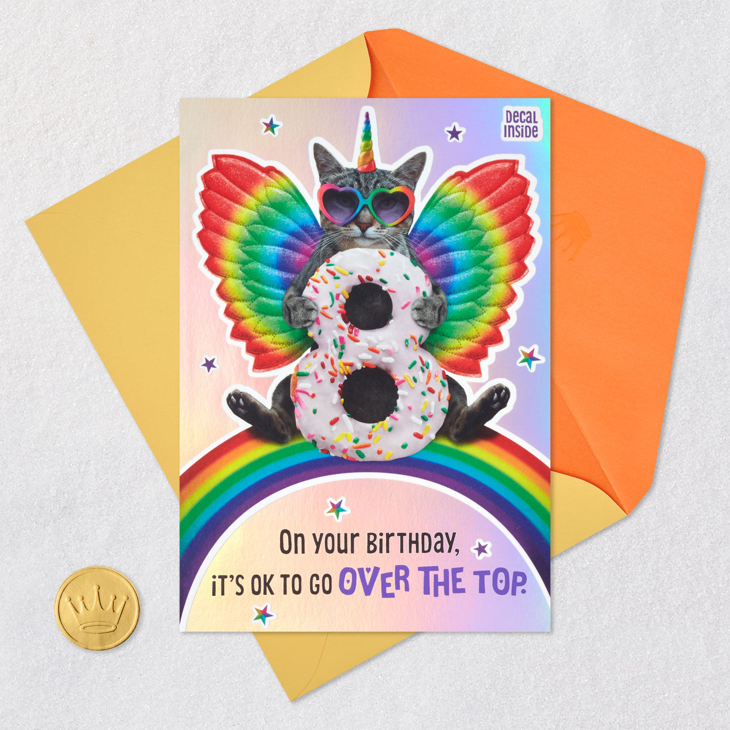 Go Over the Top Unicorn Cat 8th Birthday Card With Decal, , large image number 6