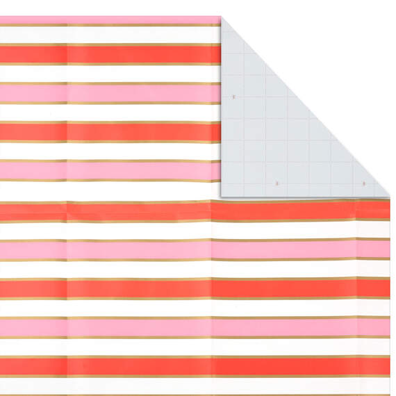 Pink, Coral and Gold Foil Stripes Flat Wrapping Paper With Gift Tags, 3 sheets, , large image number 3