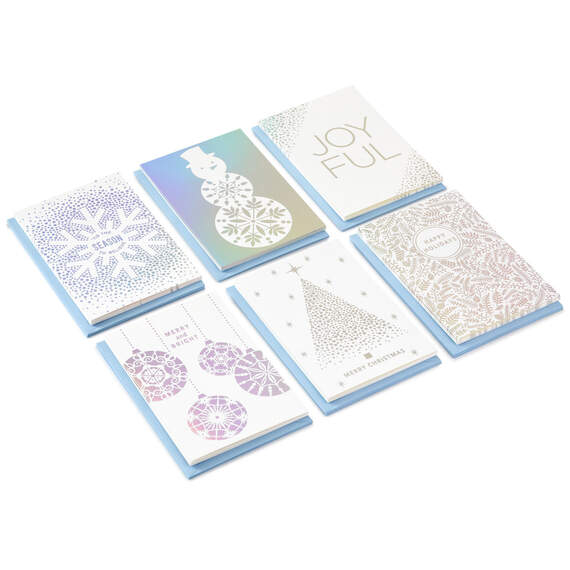 Silver Laser Foil Boxed Christmas Cards Assortment, Pack of 36