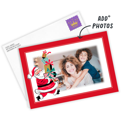 Vintage Santa With Gifts Folded Christmas Photo Card, 