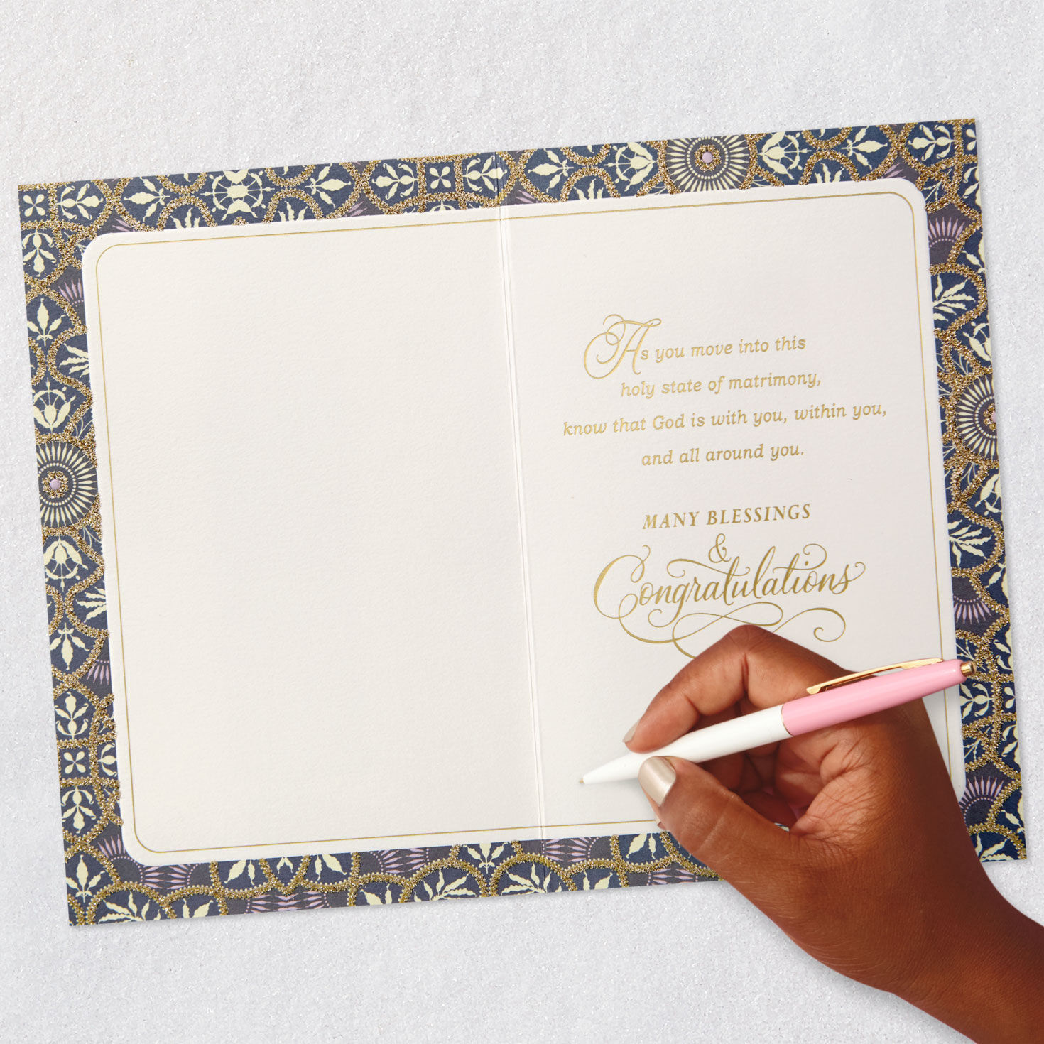 Orange Gray and Gold Religious Wedding Card Signing card image number 6