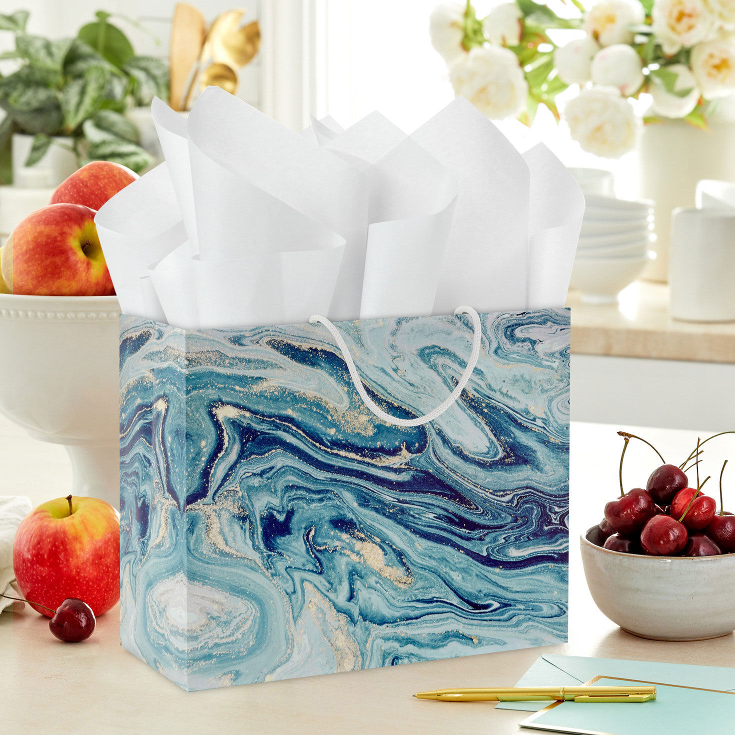 7.7" Blue, Green and Gold Marbled Medium Horizontal Gift Bag for only USD 3.99 | Hallmark