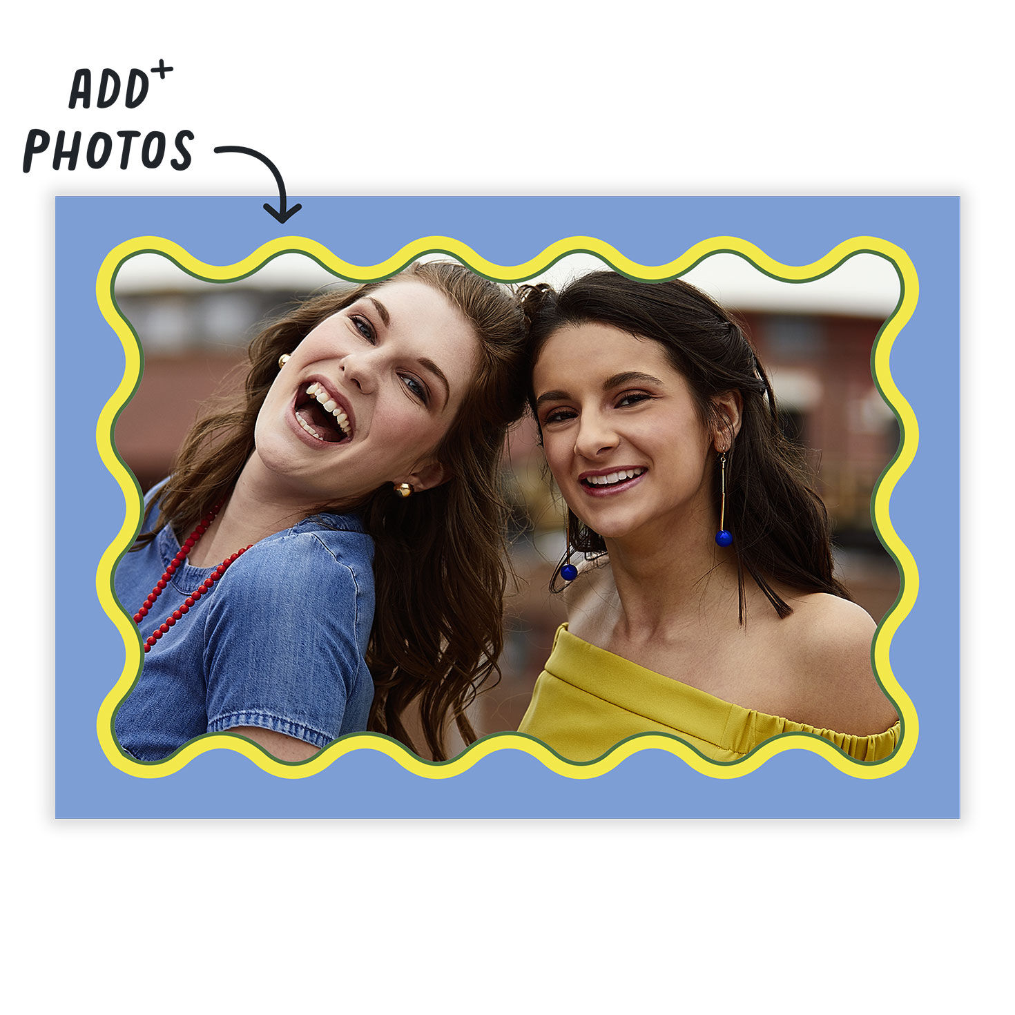 Blue and Yellow Rick Rack Frame Personalized Card Card Front indicating personalization image number 2