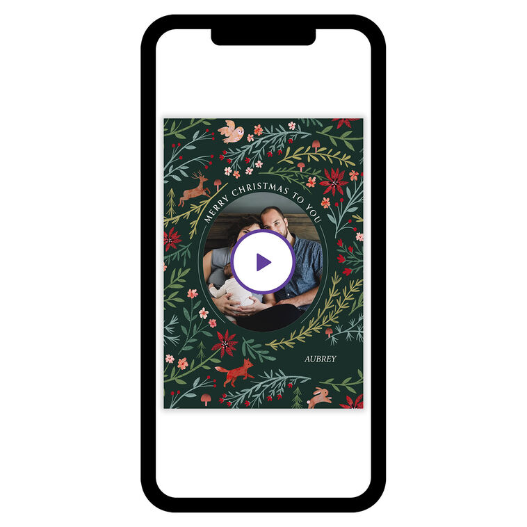 Colorful Woodland on Green Christmas eCard