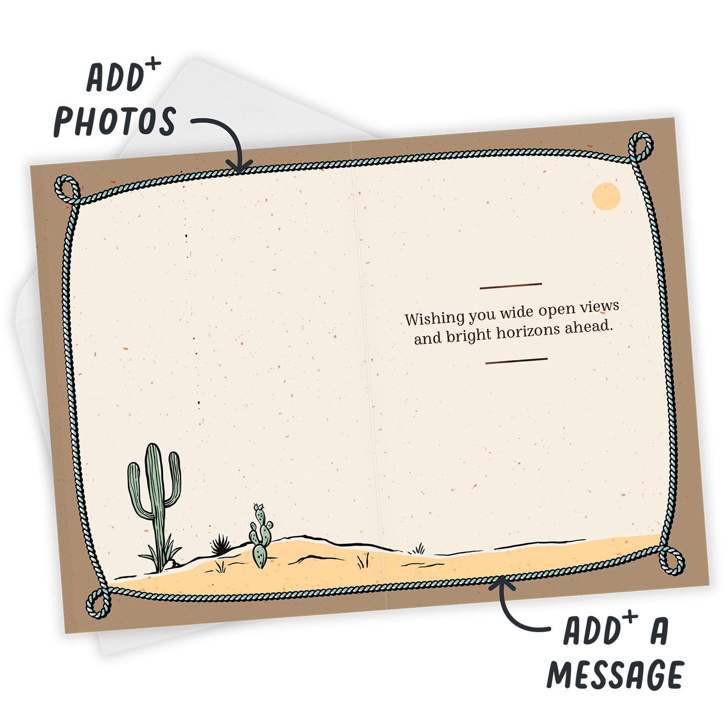 Vintage Cowboy Drawing Personalized Birthday Card Open Card with Envelope indicating personalization image number 3