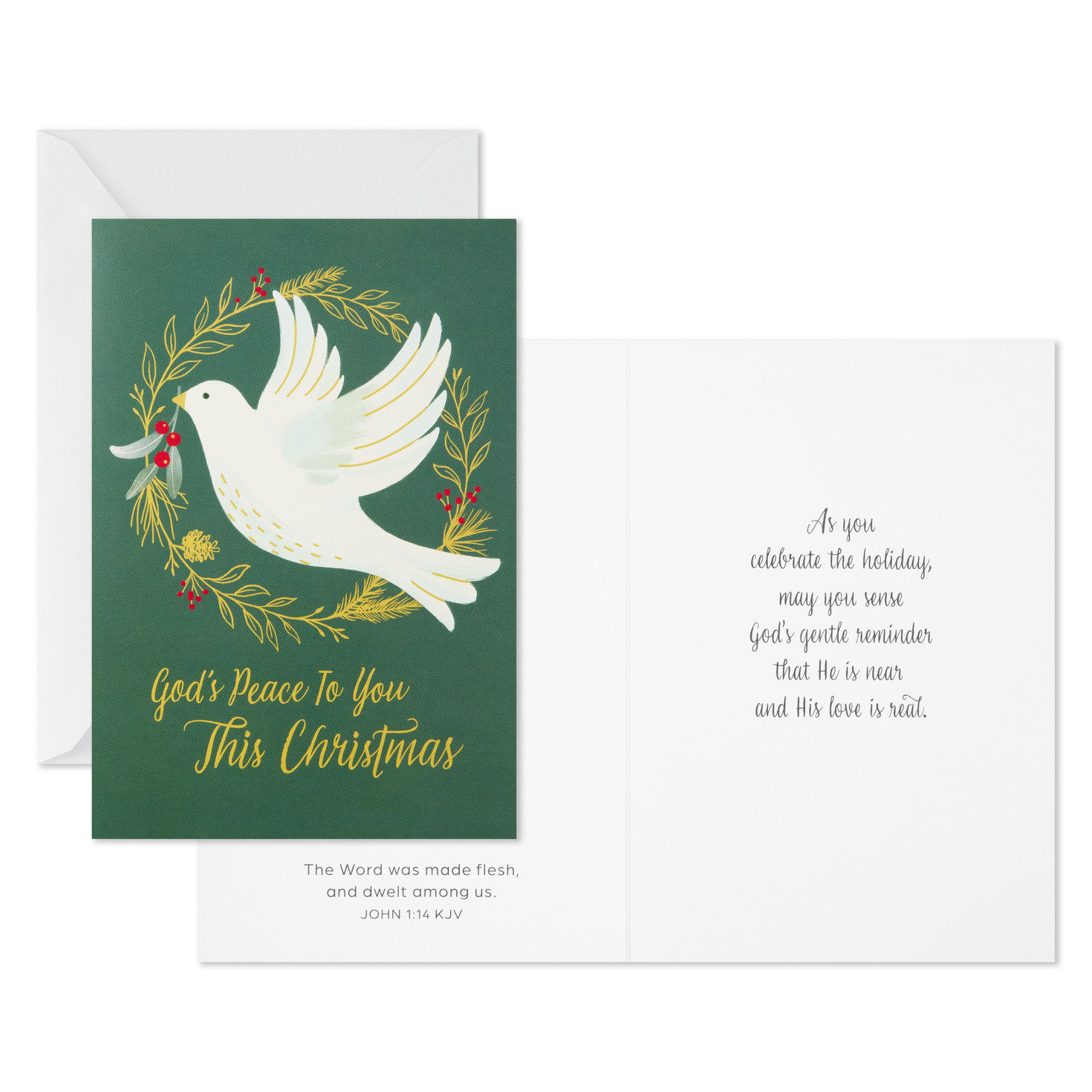 Dove on Green DaySpring Religious Christmas Cards Card Front with Sentiment image number 3