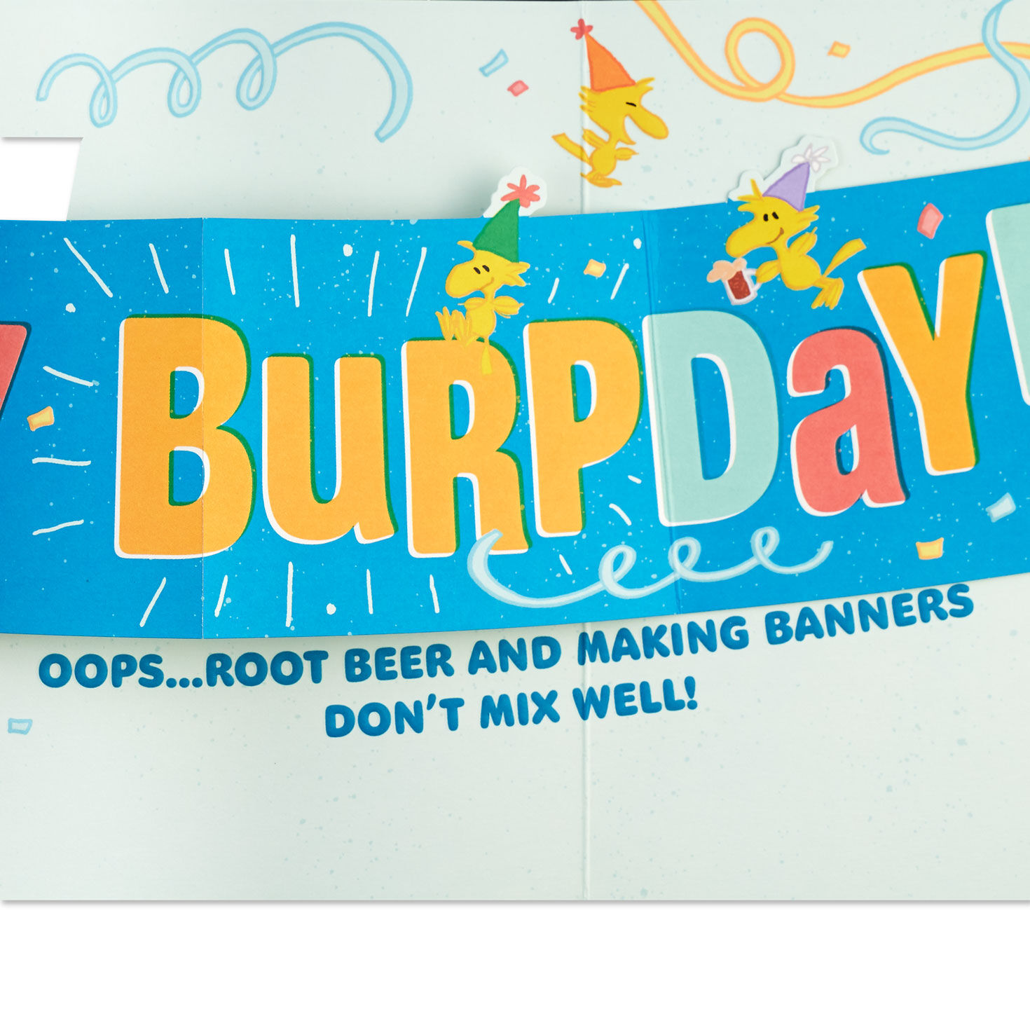 Snoopy and Woodstock Root Beer Burps Birthday Card sentiment image number 2
