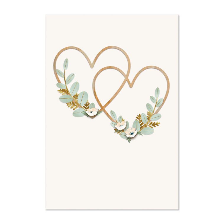 Entwined Floral Heart Wreaths Wedding Card