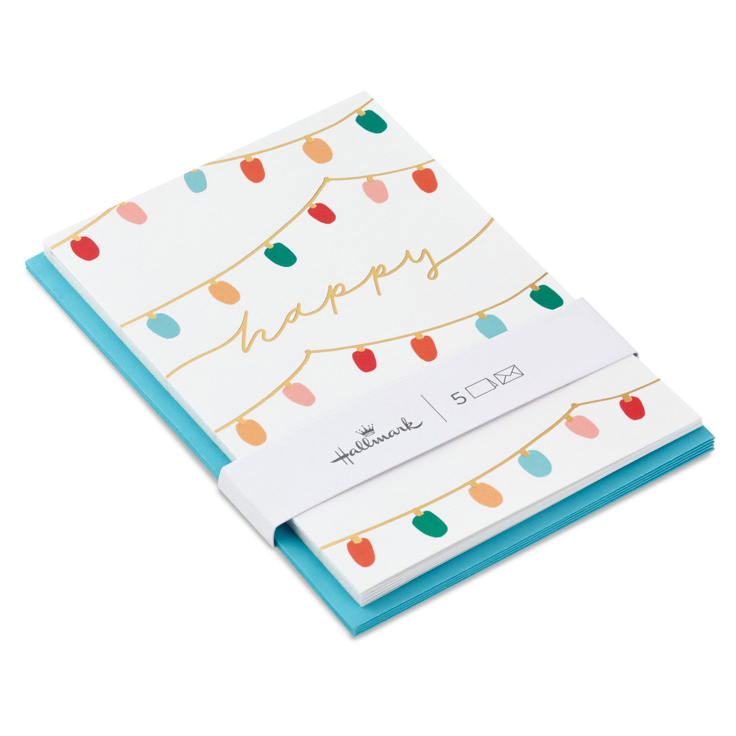 Strings of Christmas Lights Packaged Christmas Cards, Set of 5
