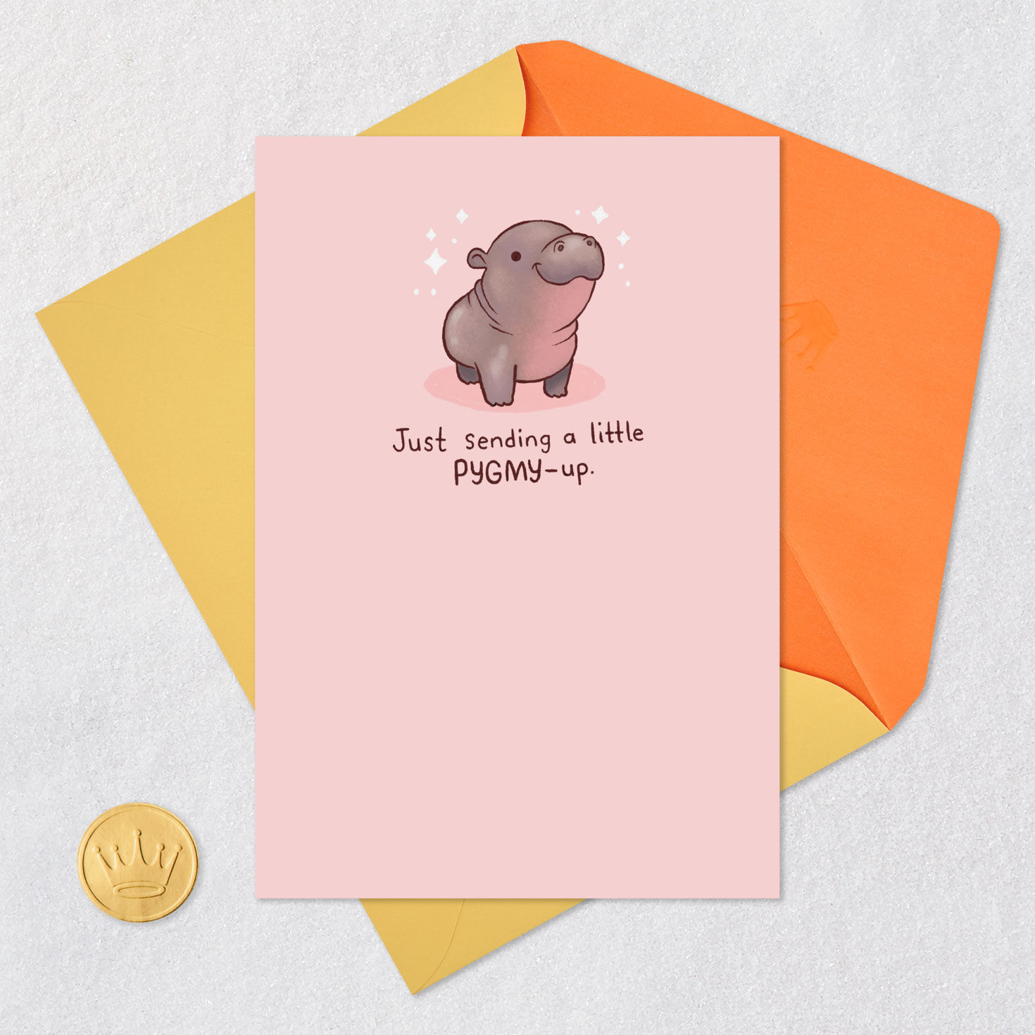 Pygmy Hippo Encouragement Card Card Front with Envelope and Gold Seal image number 5