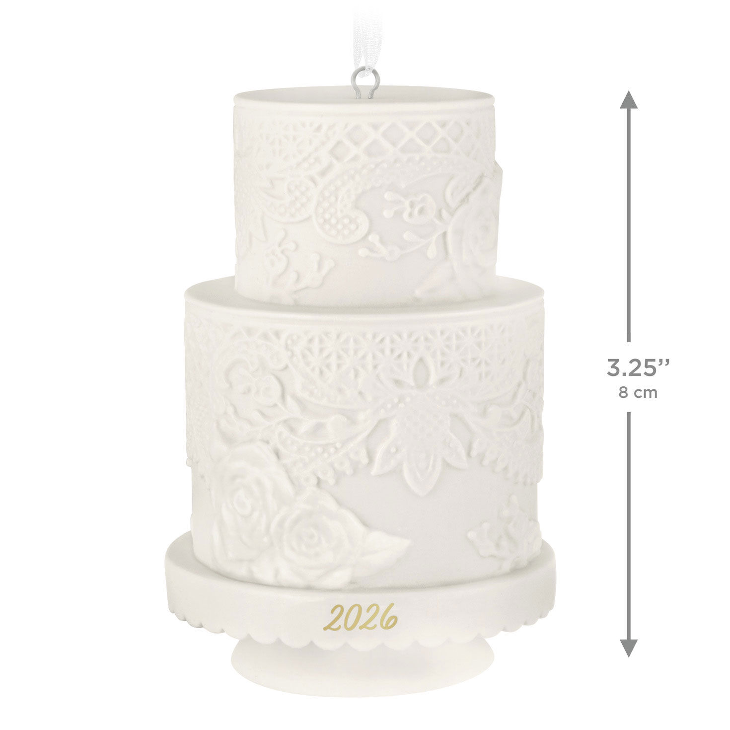 White Tiered Wedding Cake Keepsake Ornament measurement image number 3