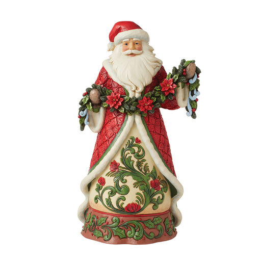 Jim Shore Santa With Poinsettia Garland Figurine, 12.2", 