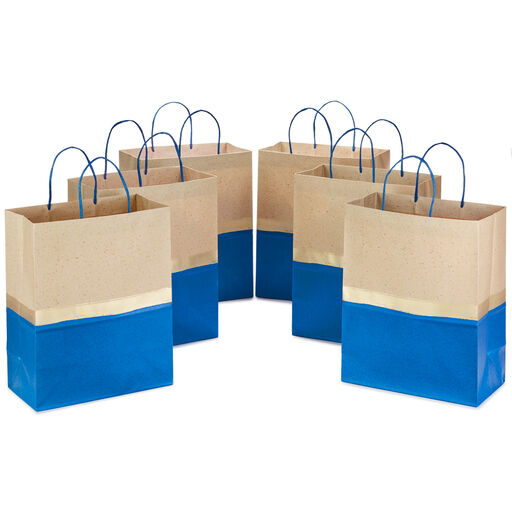13" Blue and Kraft Paper 6-Pack Gift Bag, 