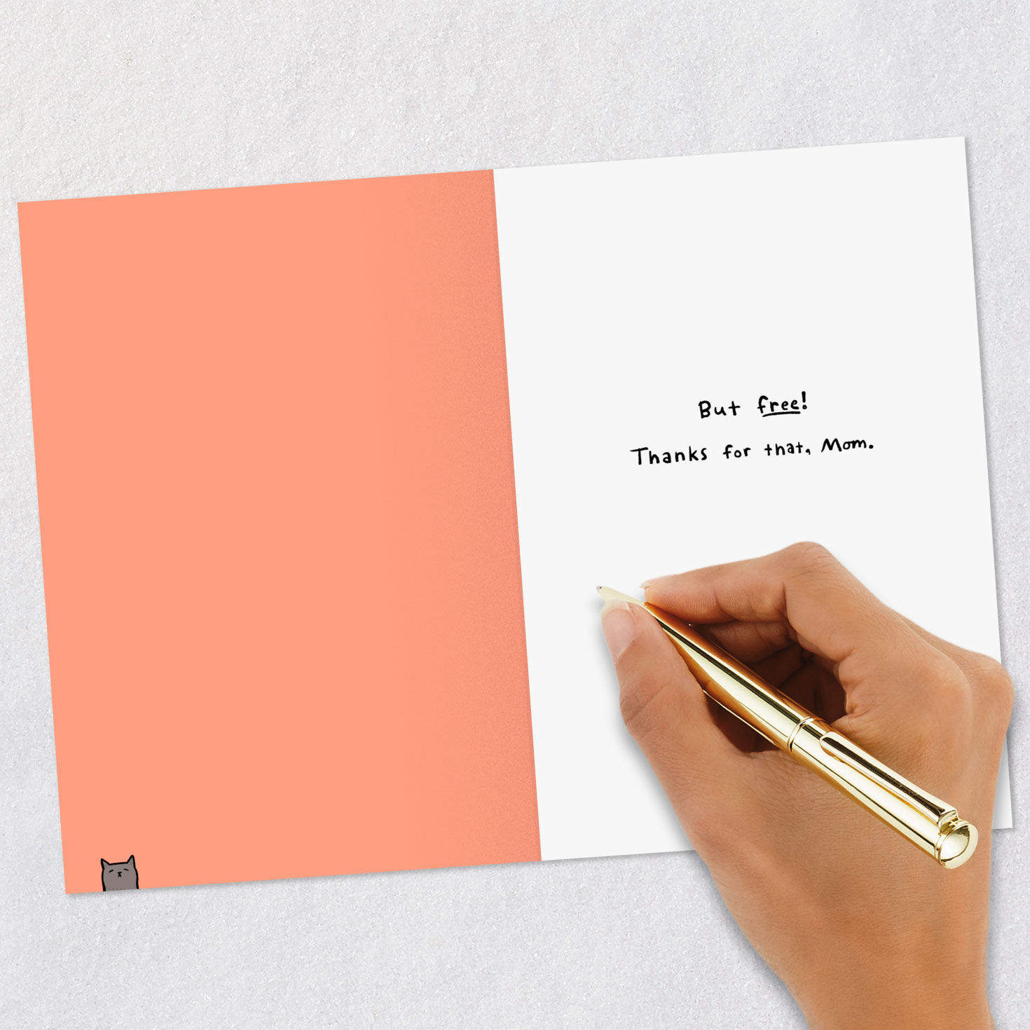 Girl Looking at Phone on Couch with Cat Mother's Day Card  image number 6