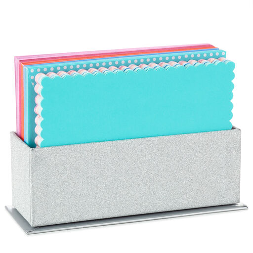 Assorted Blank Note Cards in Sparkly Silver Caddy, Set of 40, 