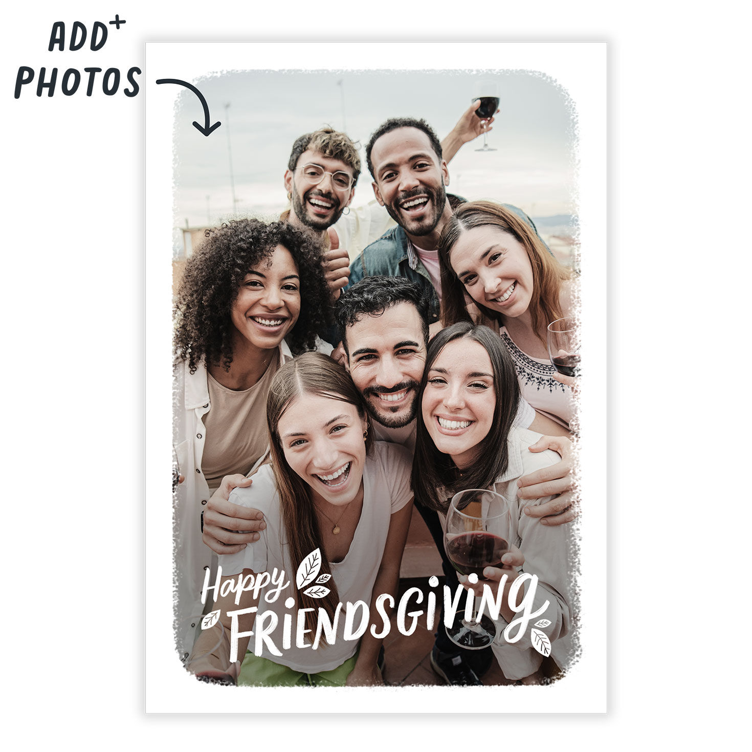 Faded White Frame Personalized Friendsgiving Card Card Front indicating personalization image number 2