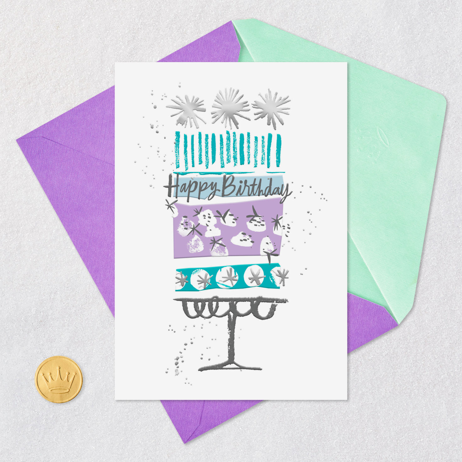 Abstract Modern Birthday Cake Birthday Card Card Front with Envelope and Gold Seal image number 6