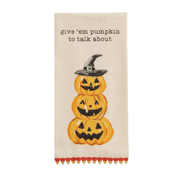 Mud Pie Pumpkin to Talk About Jack-o'-Lanterns Halloween Tea Towel