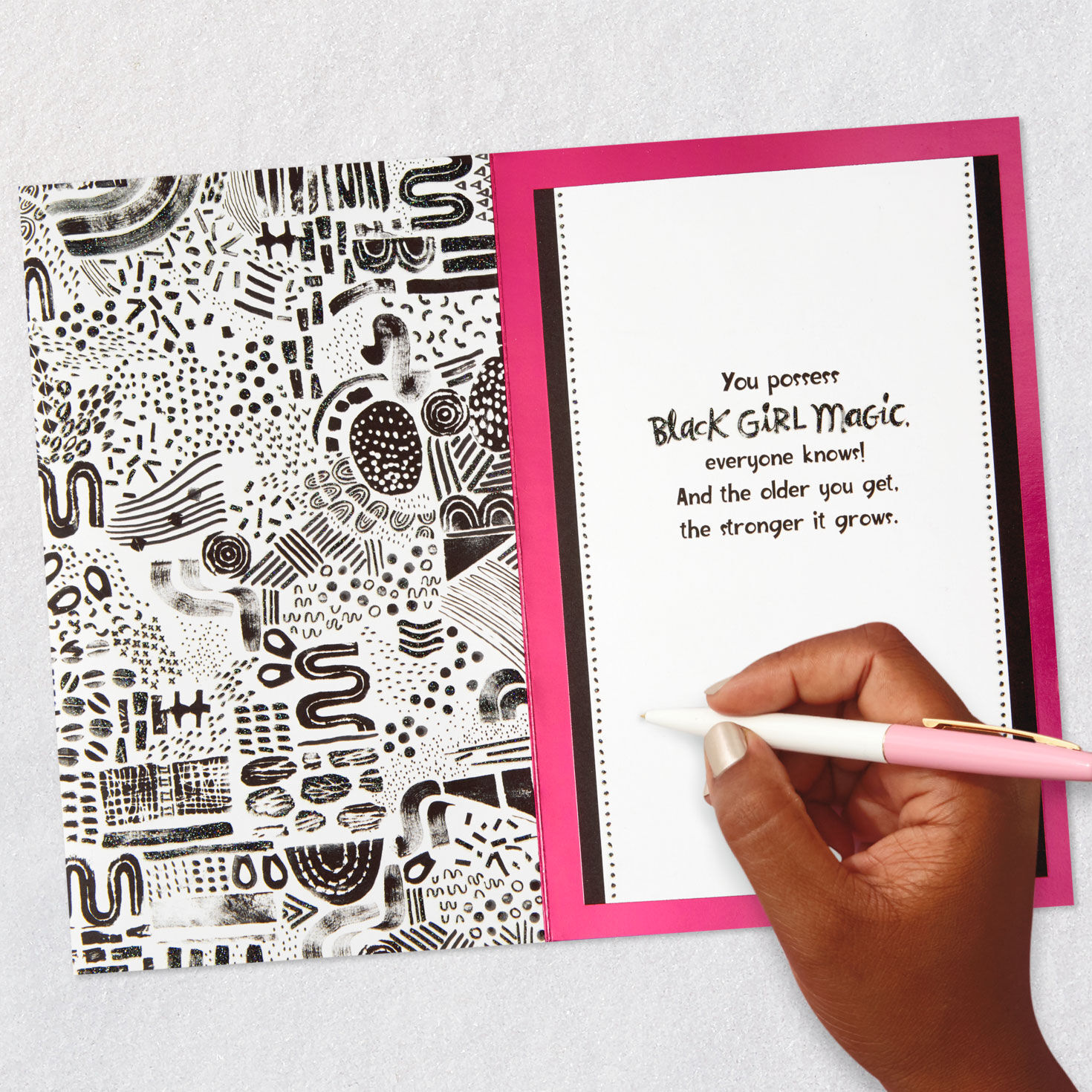 Black White Patterns and Doodles Birthday Card Signing card image number 6