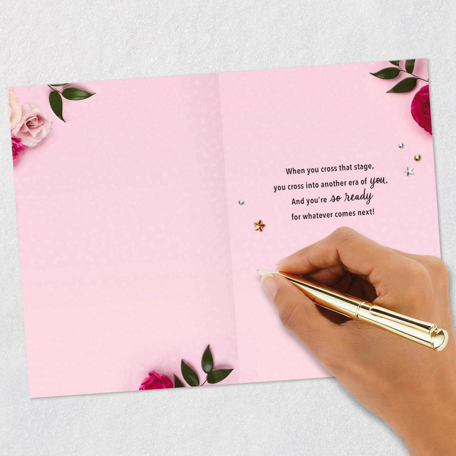 Decorated Cap and Flowers Graduation Card for Her Signing card image number 6