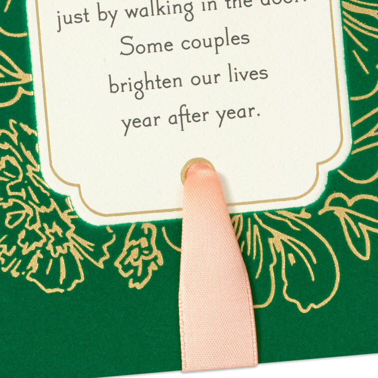 Forest Green and Gold Flowers Anniversary Card for Couple Card Front Detail image number 6