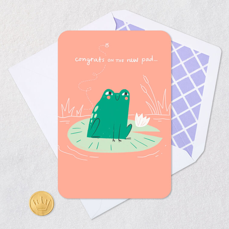 Frog on Lily Pad New Home Congratulations Card Card Front with Envelope and Gold Seal image number 5
