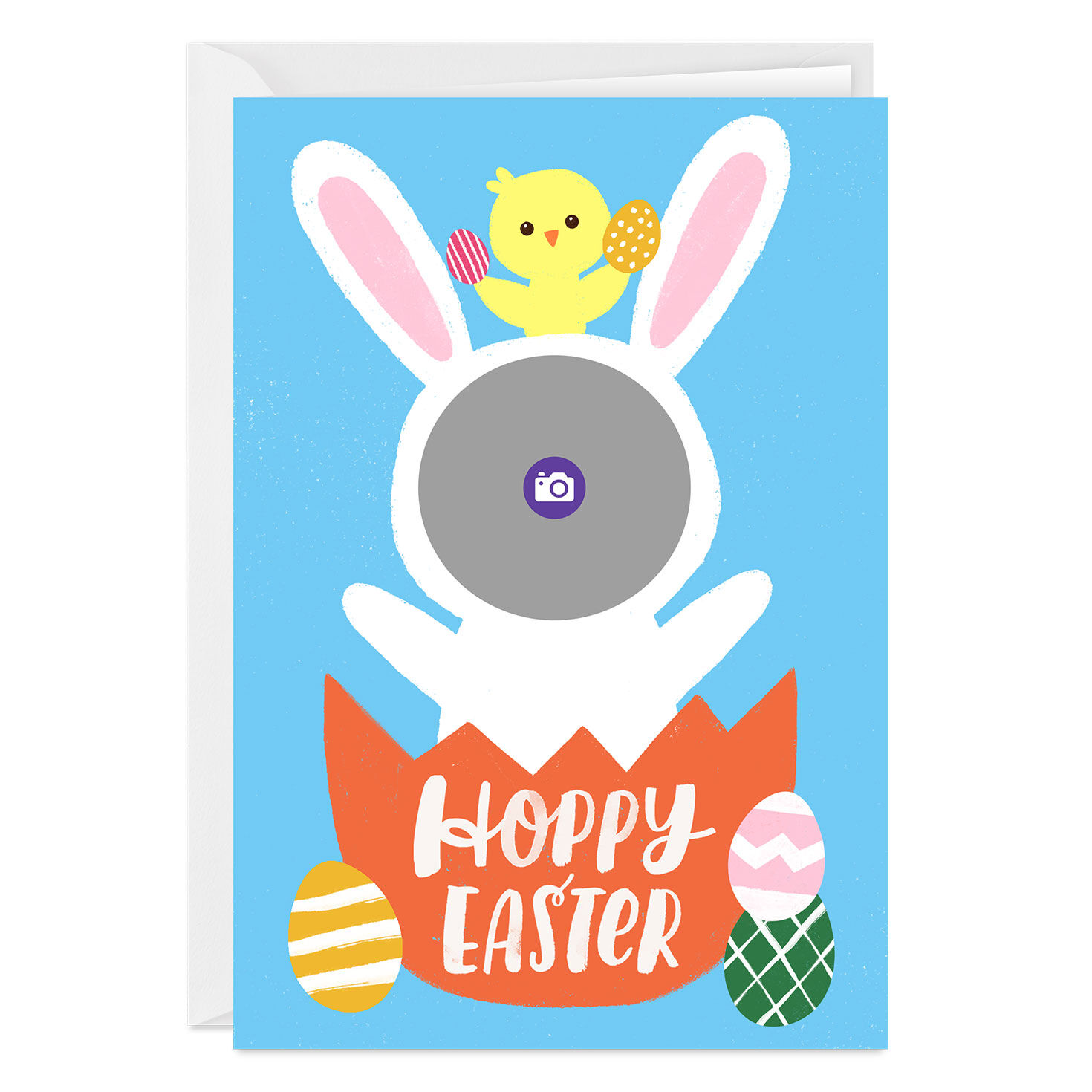 Personalized Bunny Face & Chick Easter Photo Card  image number 3