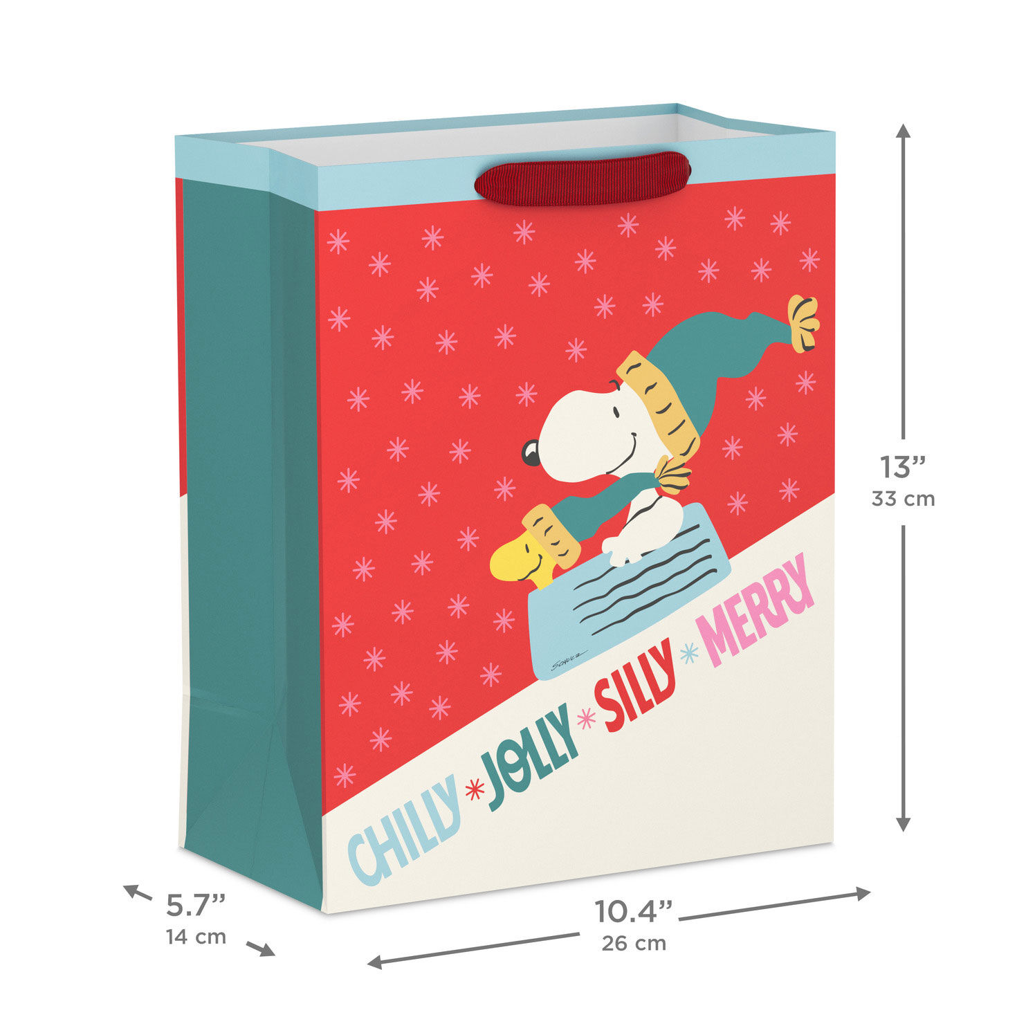 Peanuts Snoopy on Sled Large Christmas Gift Bag measurement image number 3