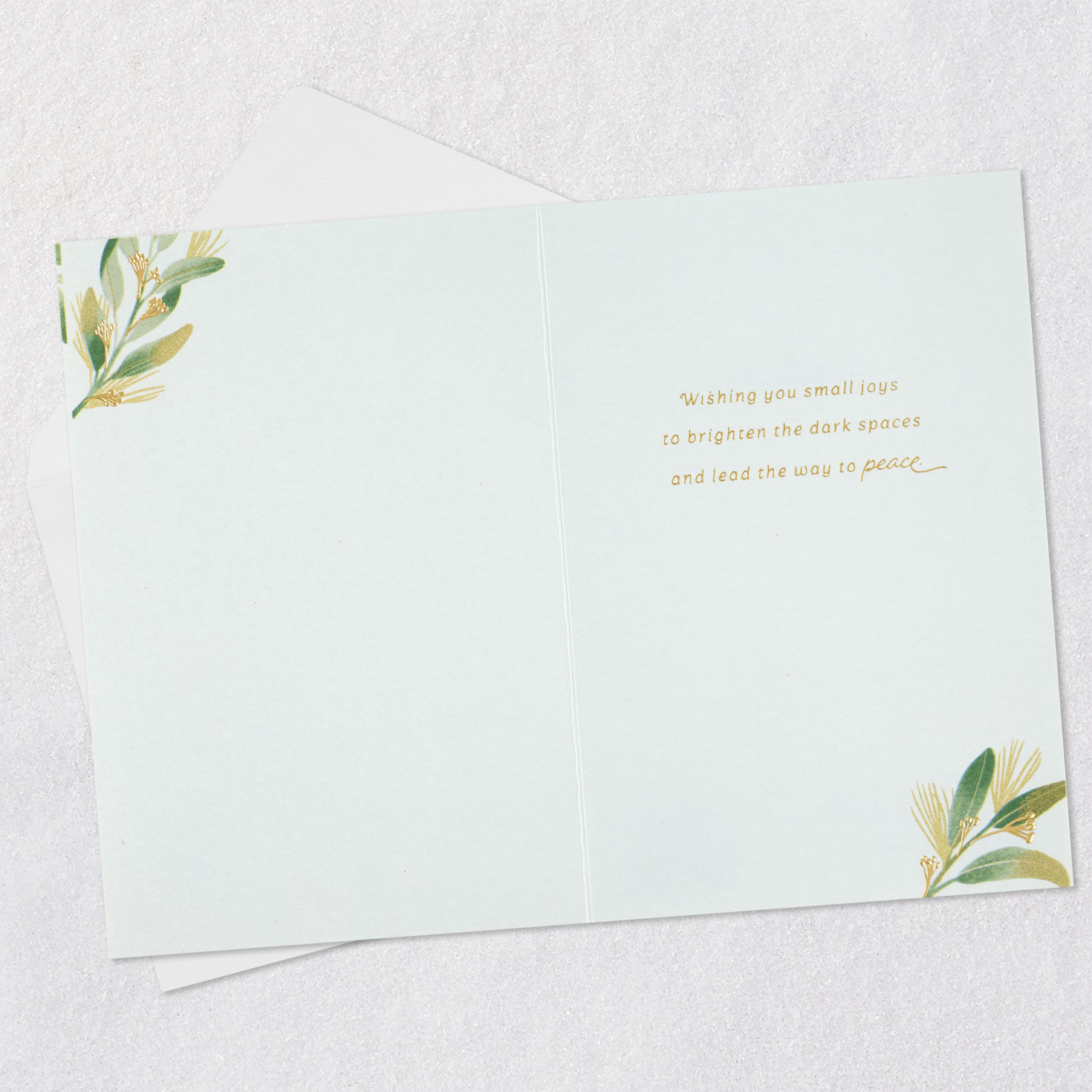 Eucalyptus Boughs on Gray Christmas Sympathy Card Open card with envelope image number 3