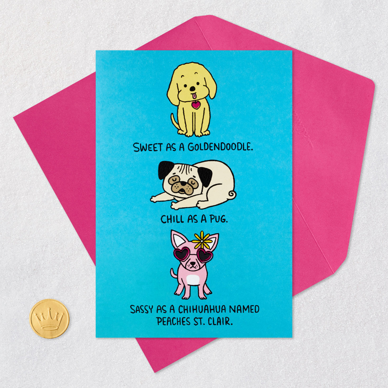 Dogs Bitch Pun Funny Birthday Card for Her Card Front with Envelope and Gold Seal image number 5