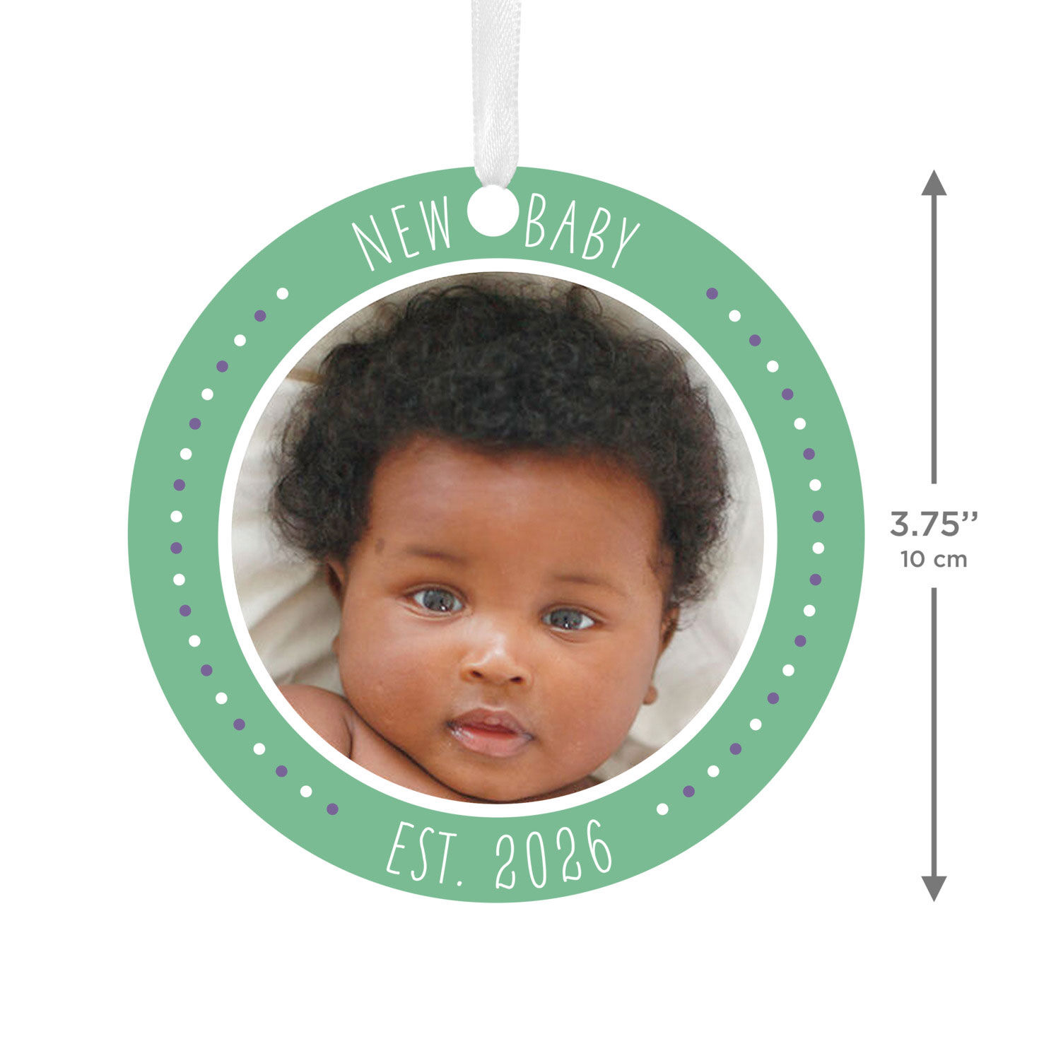 Round New Baby Personalized Ornament measurement image number 3