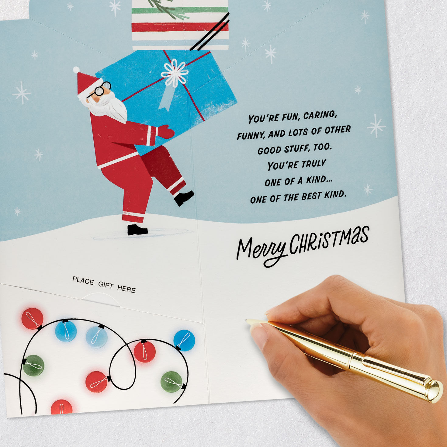 Santa Caught in Lights Christmas Card for Grandson Signing card image number 7