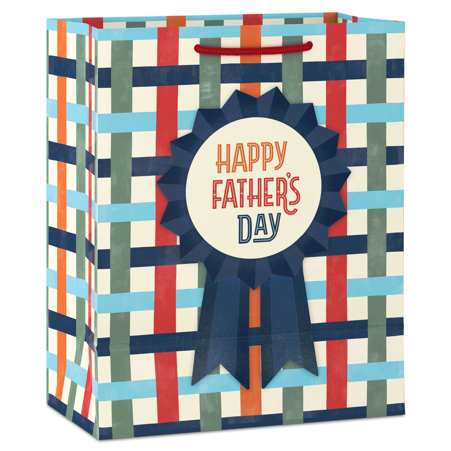 Happy Father's Day Ribbon on Plaid Medium Gift Bag Back image number 6
