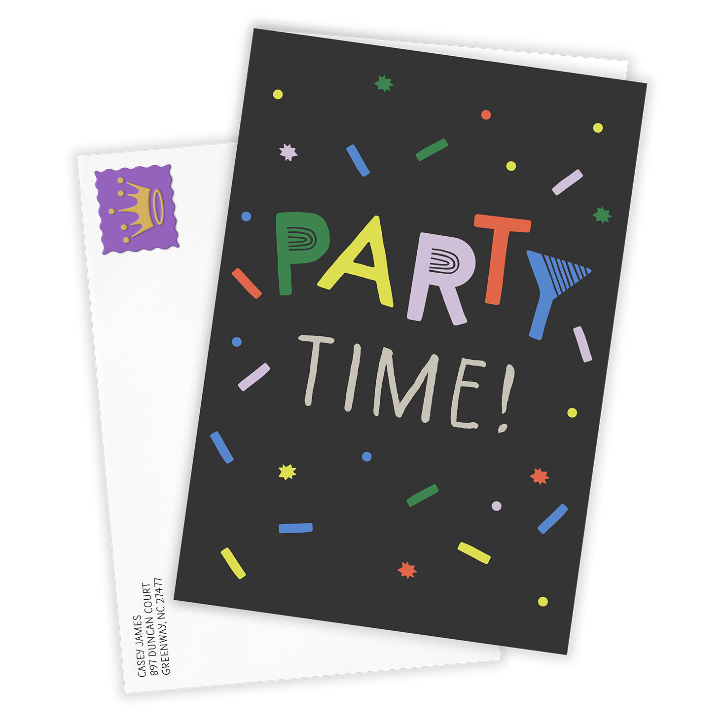 Party Time Confetti Personalized Birthday Card Card Front with Envelope image number 2