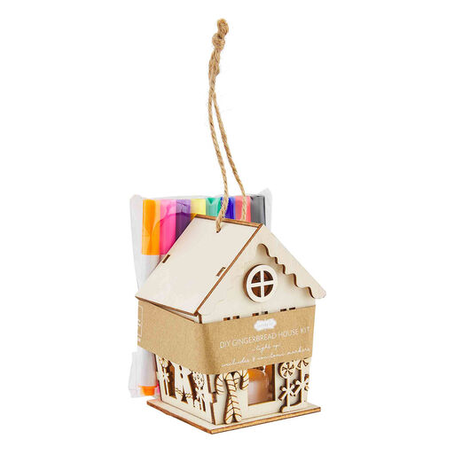 Mud Pie Light-Up Wood Gingerbread House Ornament With Markers, 