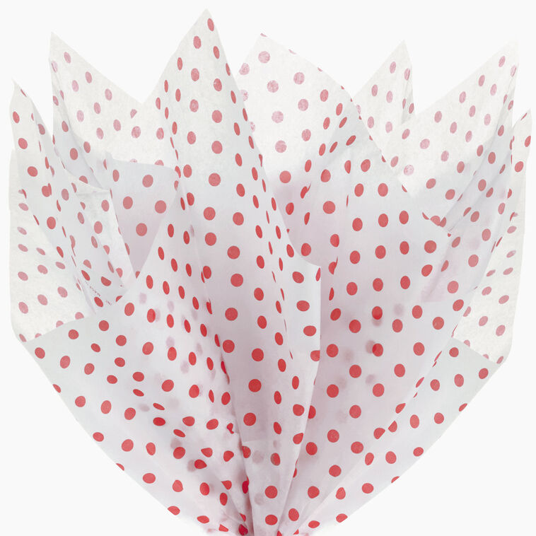 Red Polka Dots on White Tissue Paper, 6 sheets, Red on White, large image number 2