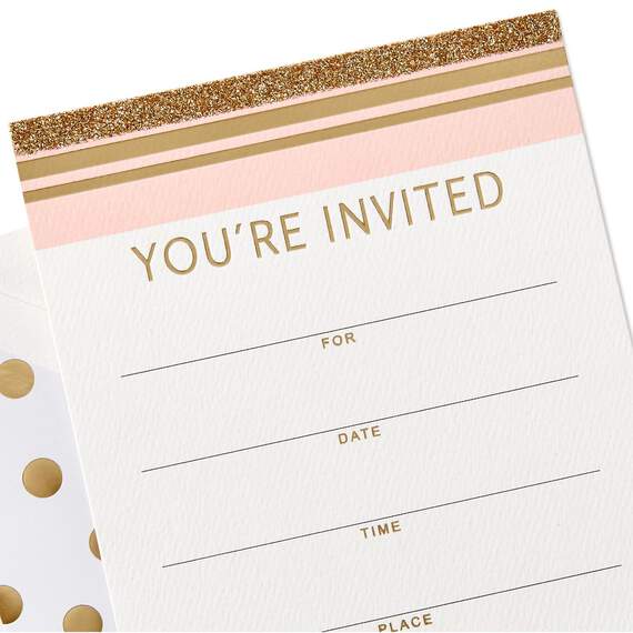 Pink and Gold Stripes Party Invitation, Box of 12, , large image number 2