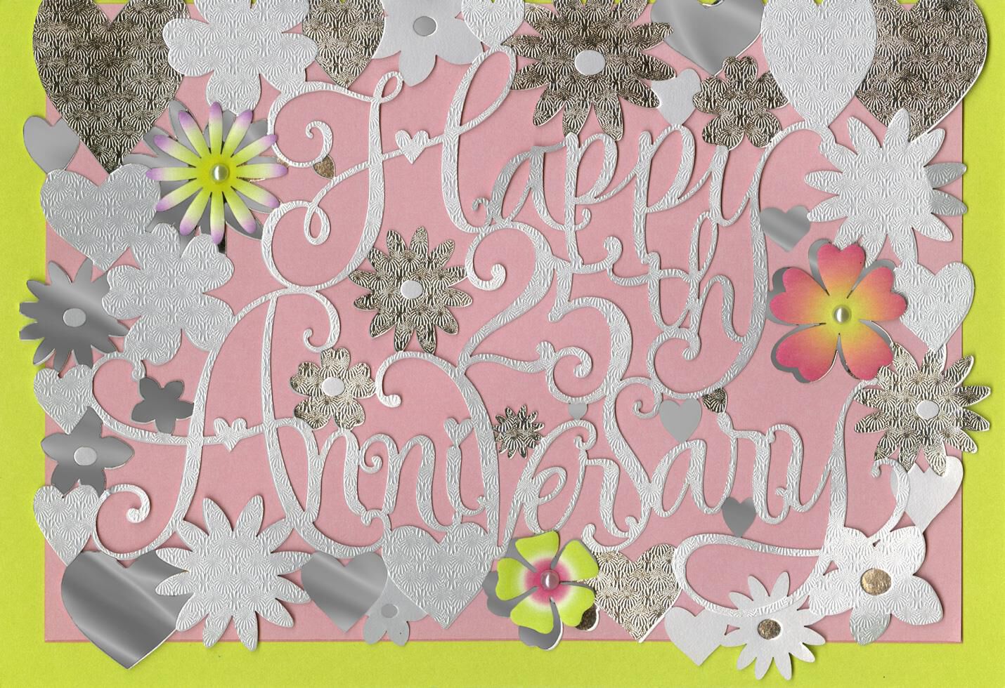 Flowers and Silver Hearts 25th Anniversary Card
